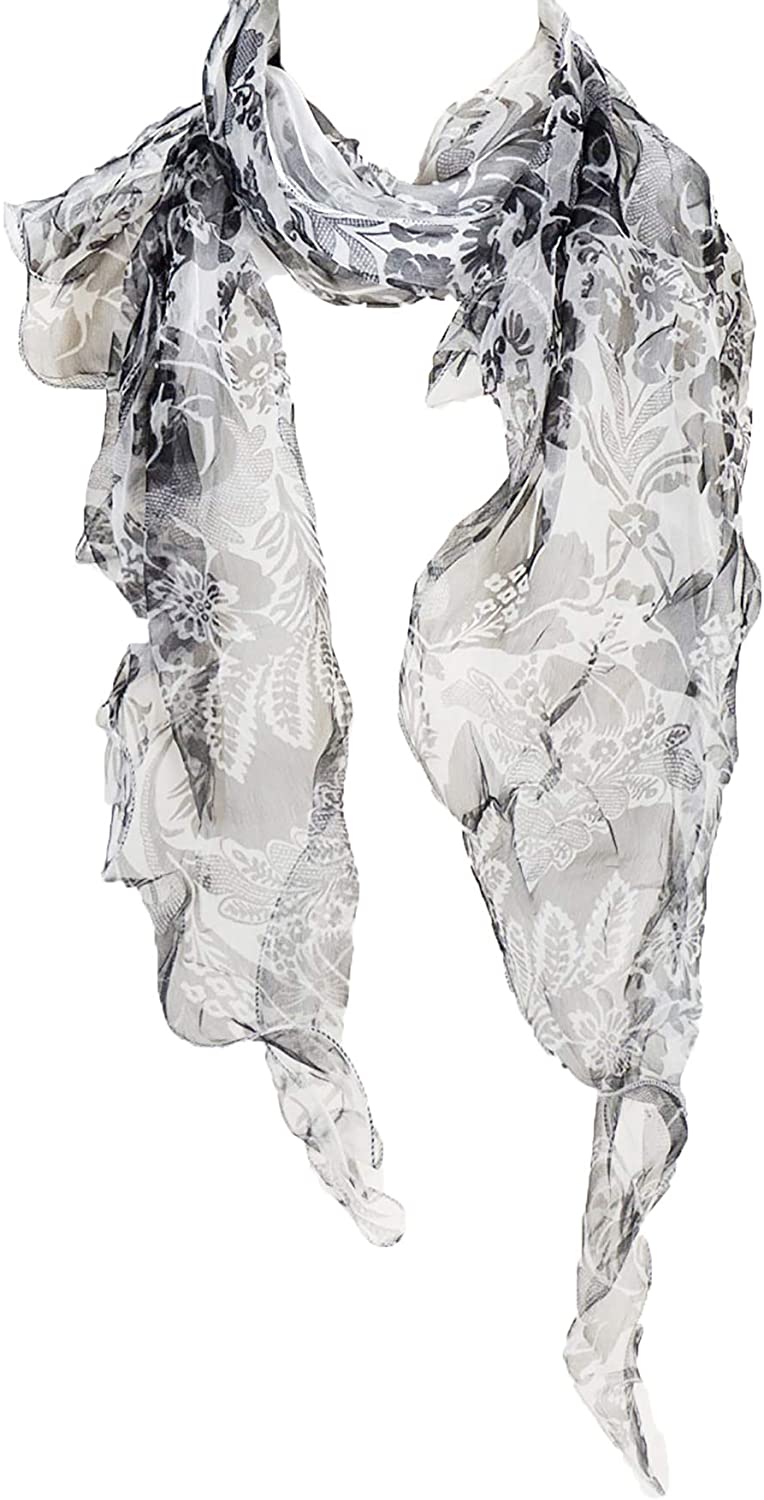 Double Layer Silk scarf, Floral Ruffle Silk Scarf, Summer scarf