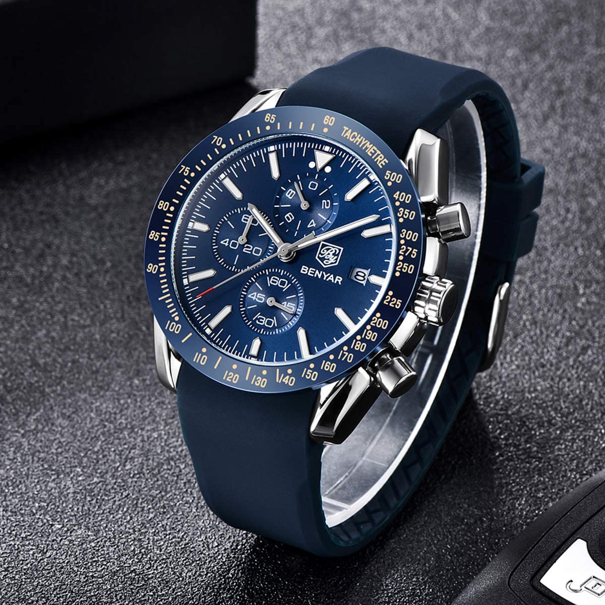 BENYAR Chronograph Mens Watch Quartz Movement 30M Waterproof | Leather Watch Strap
