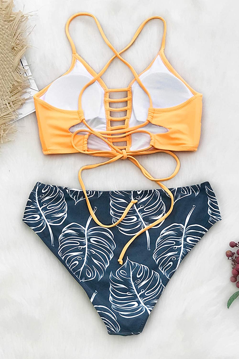 CUPSHE Women’s Bikini Swimsuit Floral Print Lace Up Strappy Two Piece Bathing Suit