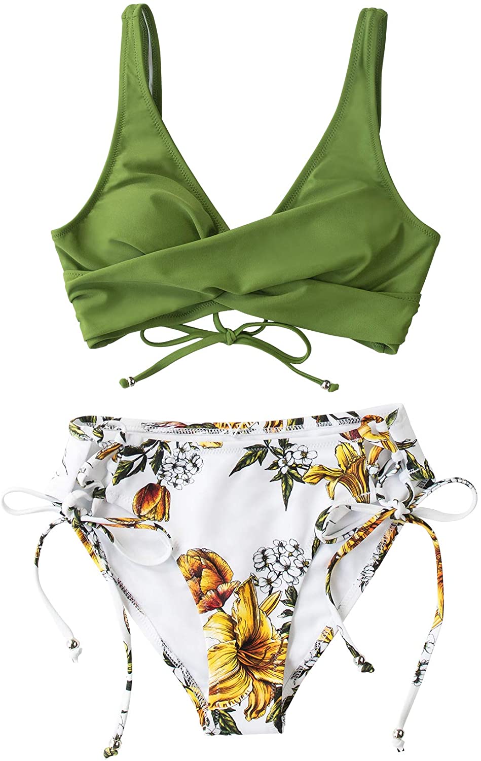 CUPSHE Women's Bikini Swimsuit Floral Print Lace Up Two Piece Bathing Suit