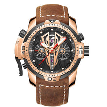 
                        
                          Load image into Gallery viewer, Reef Tiger Mens Sport Mechanical Watches with Steel Black Dial Automatic Watch Calfskin Leather Strap RGA3591
                        
                      
