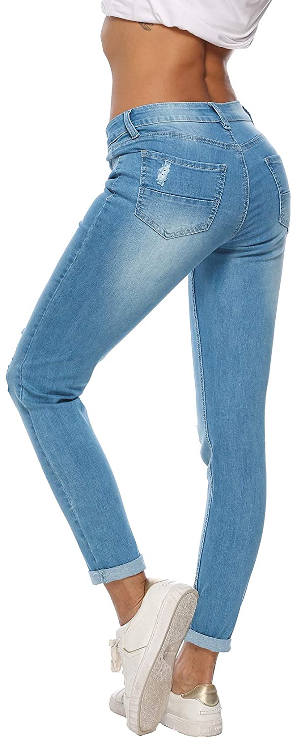 Resfeber Women's Ripped Boyfriend Jeans Cute Distressed Jeans Stretch Skinny Jeans with Hole