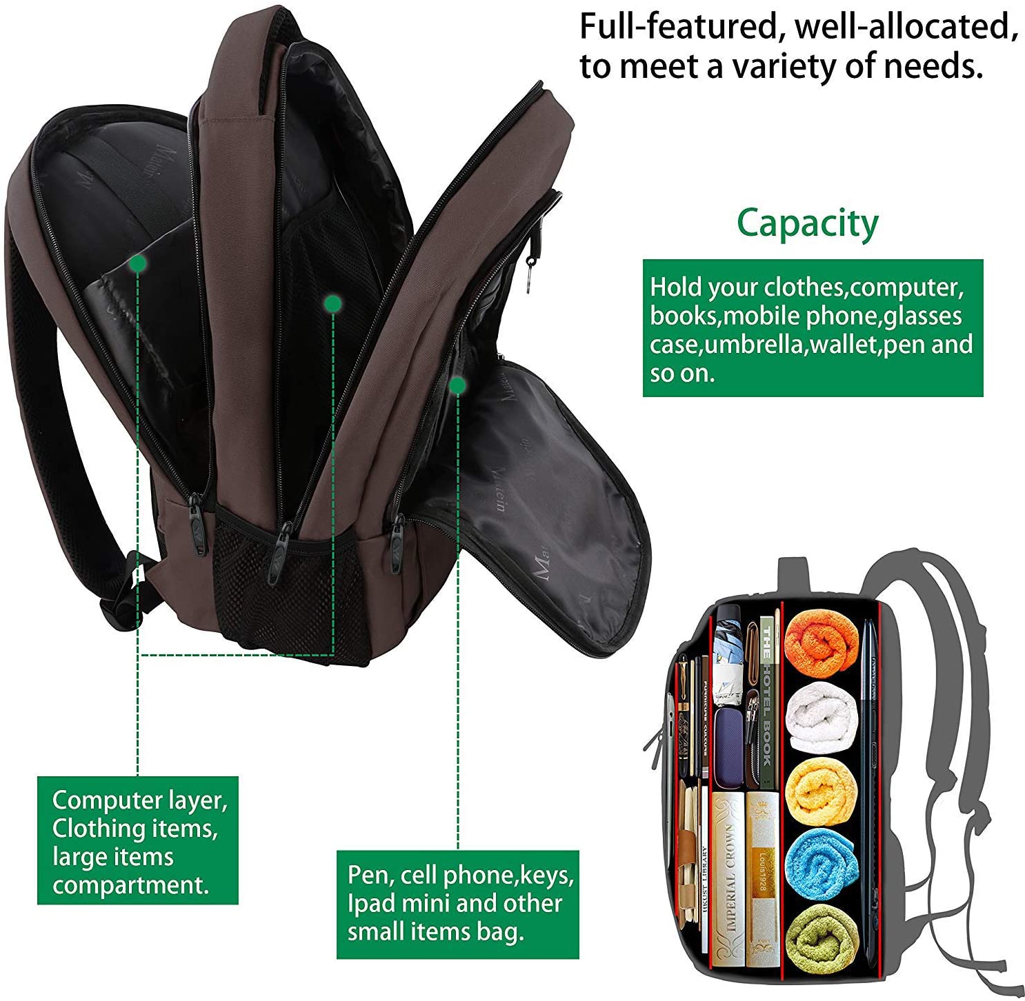 Matein Travel Laptop Backpack, Business Anti Theft Slim Durable Laptops Backpack
