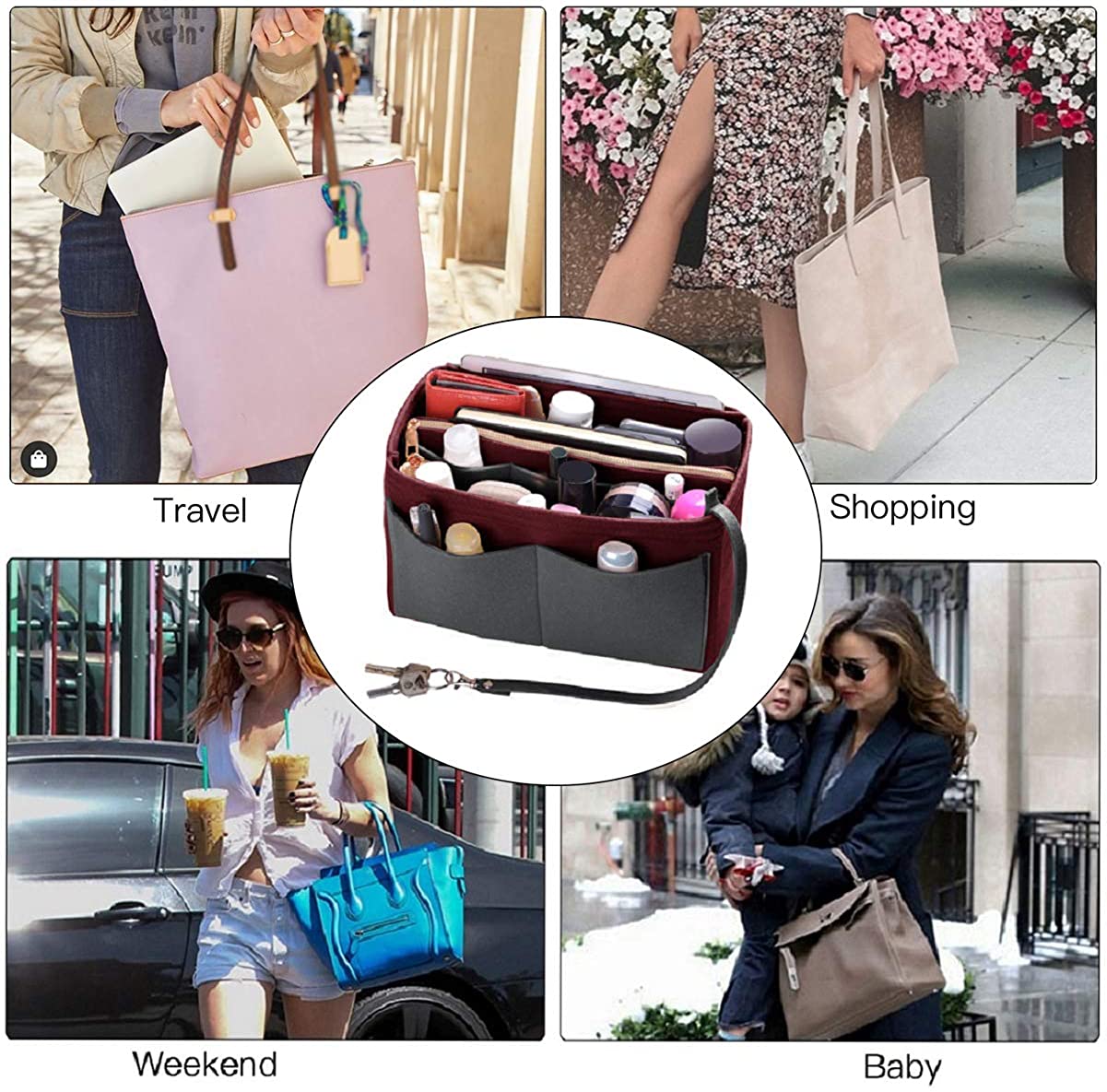 Purse Organizer Insert, Felt Bag organizer with zipper, Handbag & Tote Shaper, For Speedy Neverfull Tote, 5 Sizes