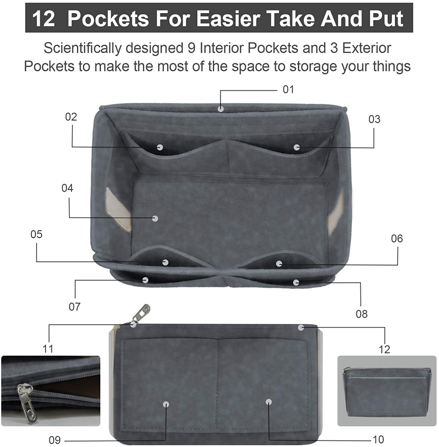 Purse Organizer Insert, Handbag & Tote Organizer, Bag in Bag, Perfect for Speedy Neverfull and More