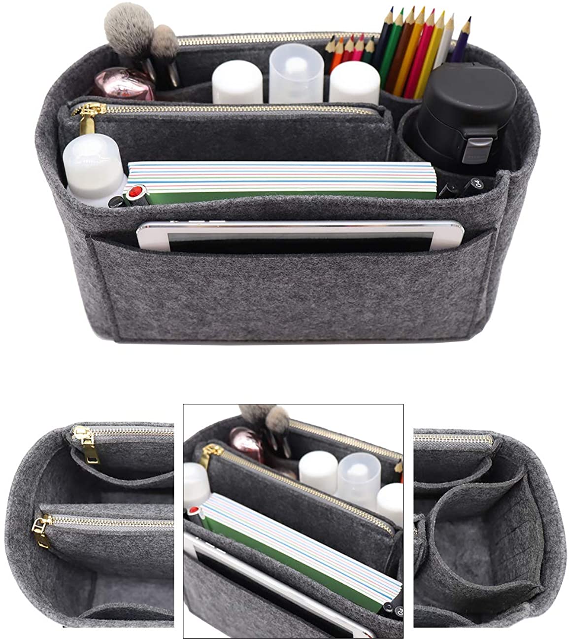 Felt Purse Bag Organizer Insert with zipper Bag Tote Shaper Fit Speedy Neverfull MM GM