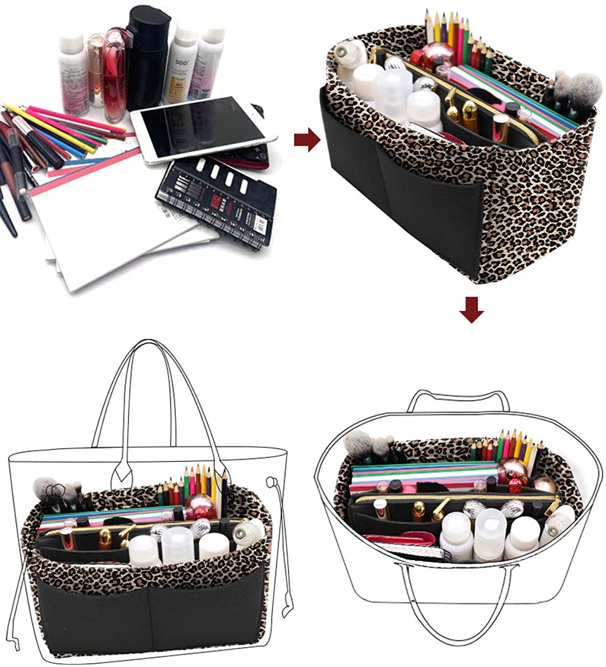 Felt Purse Bag Organizer Insert with zipper Bag Tote Shaper Fit Speedy Neverfull MM GM