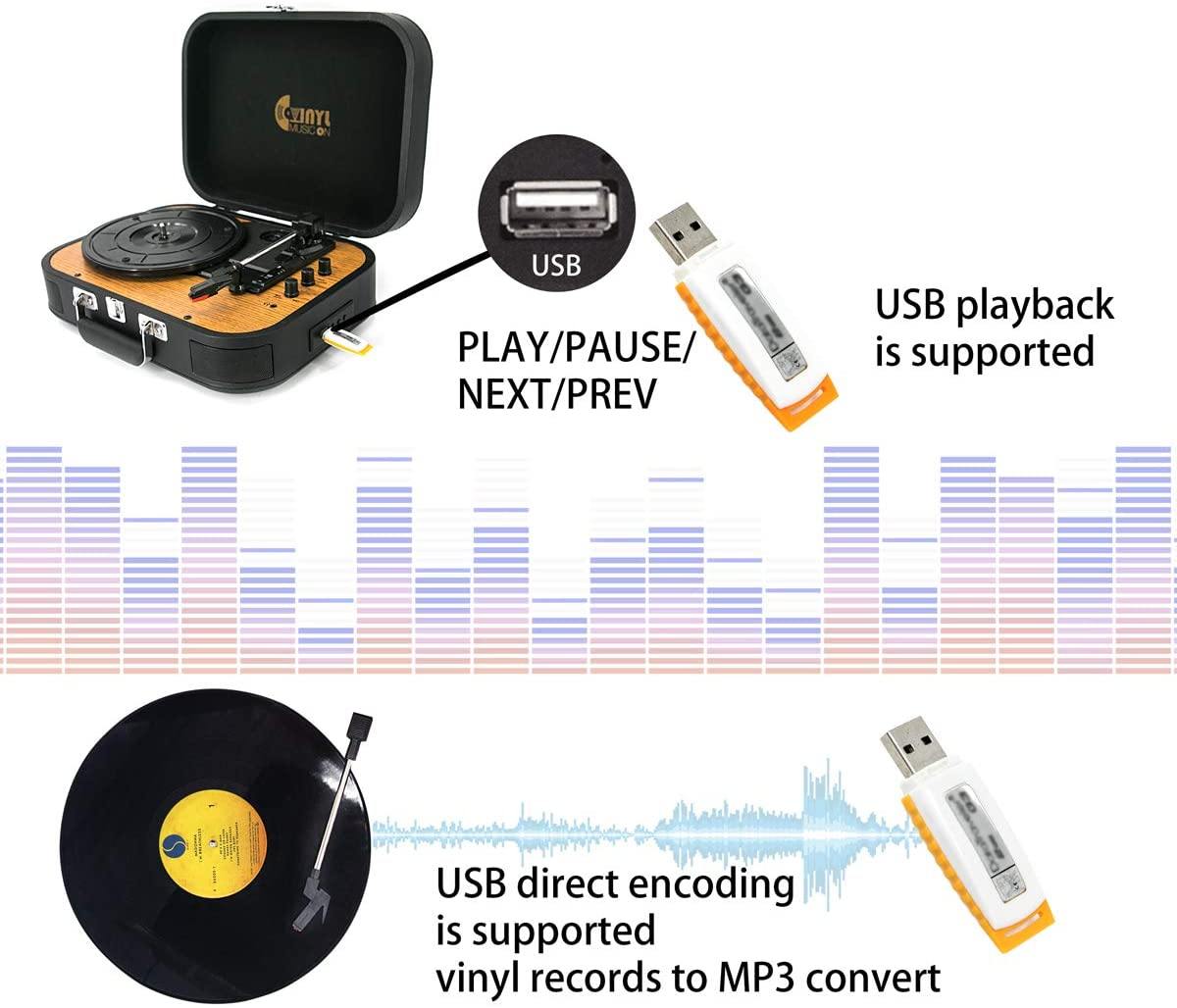 Bluetooth Record Player 3 Speed Craftmanship Turntable with Built-in Premium Speakers Support USB Playback/Recording (Black)… - JOY2ESpree