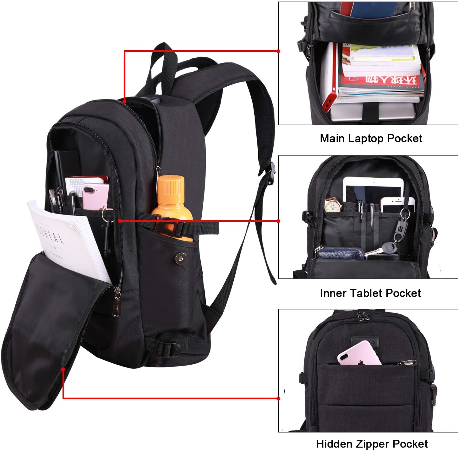 Travel Laptop Backpack Water Resistant Anti-Theft Bag with USB Charging Port