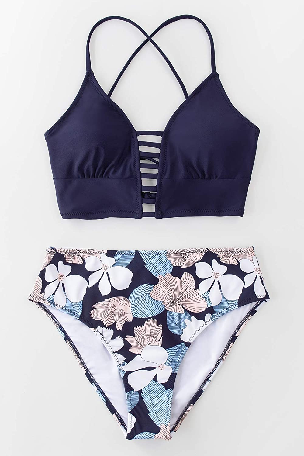 CUPSHE Women’s Bikini Swimsuit Floral Print Lace Up Strappy Two Piece Bathing Suit