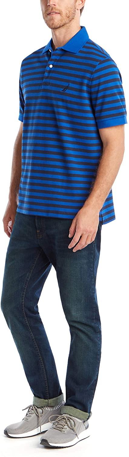 Nautica Men's Classic Fit 100% Cotton Soft Short Sleeve Stripe Polo Shirt - JOY2ESpree