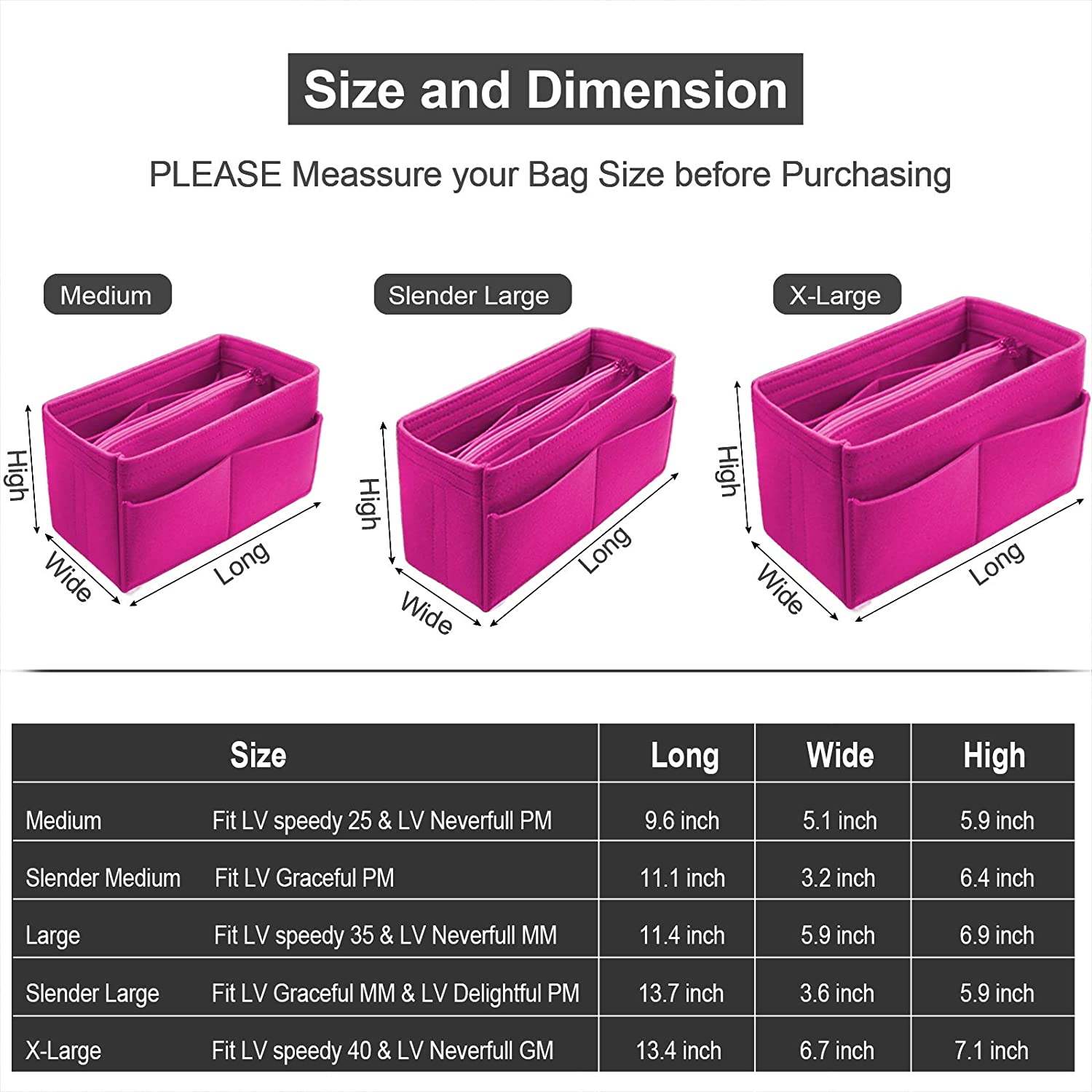 Purse Organizer Insert, Handbag & Tote Organizer, Bag in Bag, Perfect for Speedy Neverfull and More