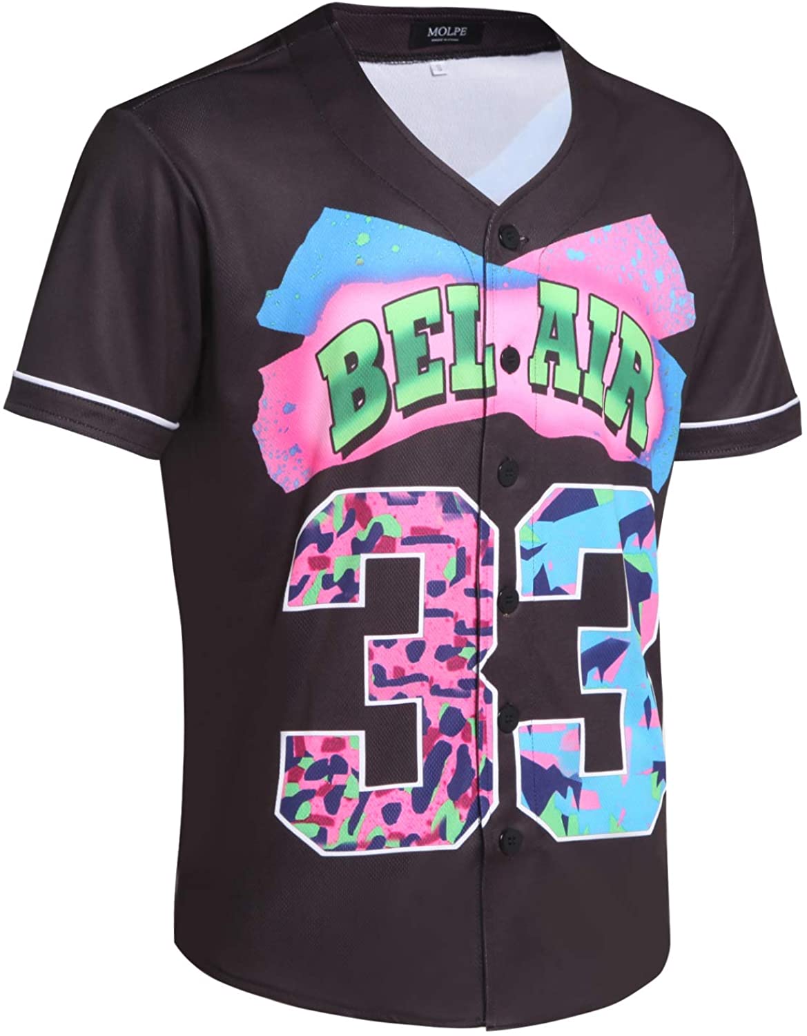 MOLPE 90s Hip Hop Clothing for Men and Women, Unisex Bel Air 23 Baseball Jersey, Mens Printed Urban Shirts for Party