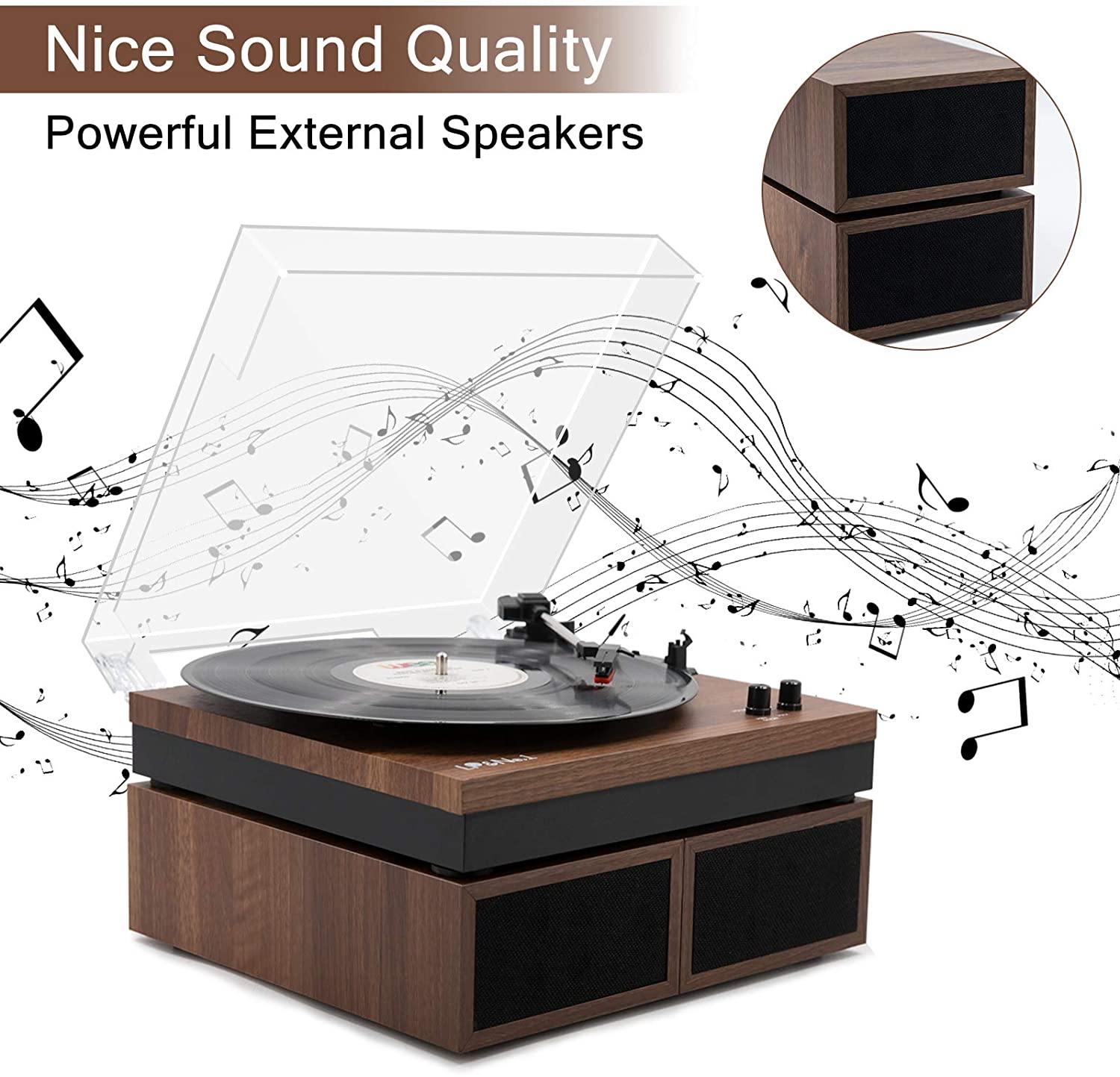 LP&No.1 Retro Bluetooth Record Player with Stereo External Speakers - JOY2ESpree