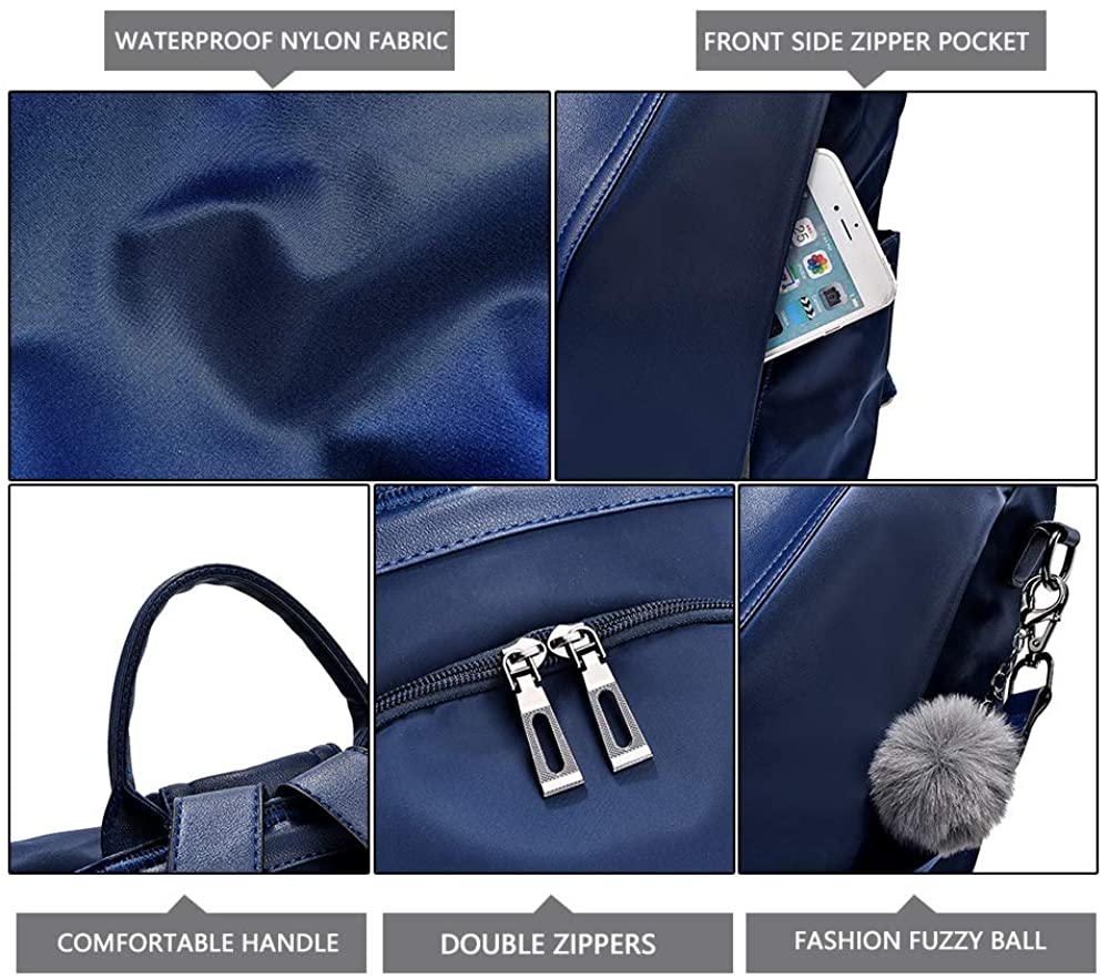 Women Backpack Purse Waterproof Nylon Anti-theft Rucksack Lightweight Shoulder Bag