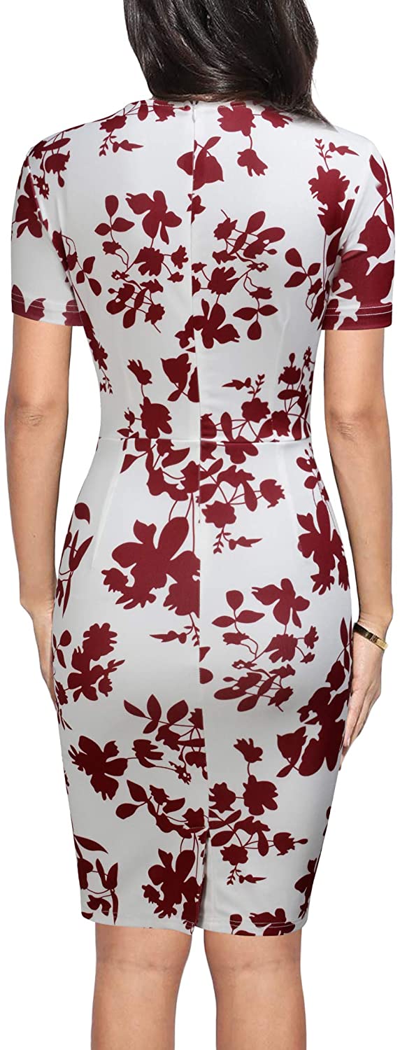 FORTRIC Women Printing Church Business Office Work Elegant Bodycon Pencil Dress