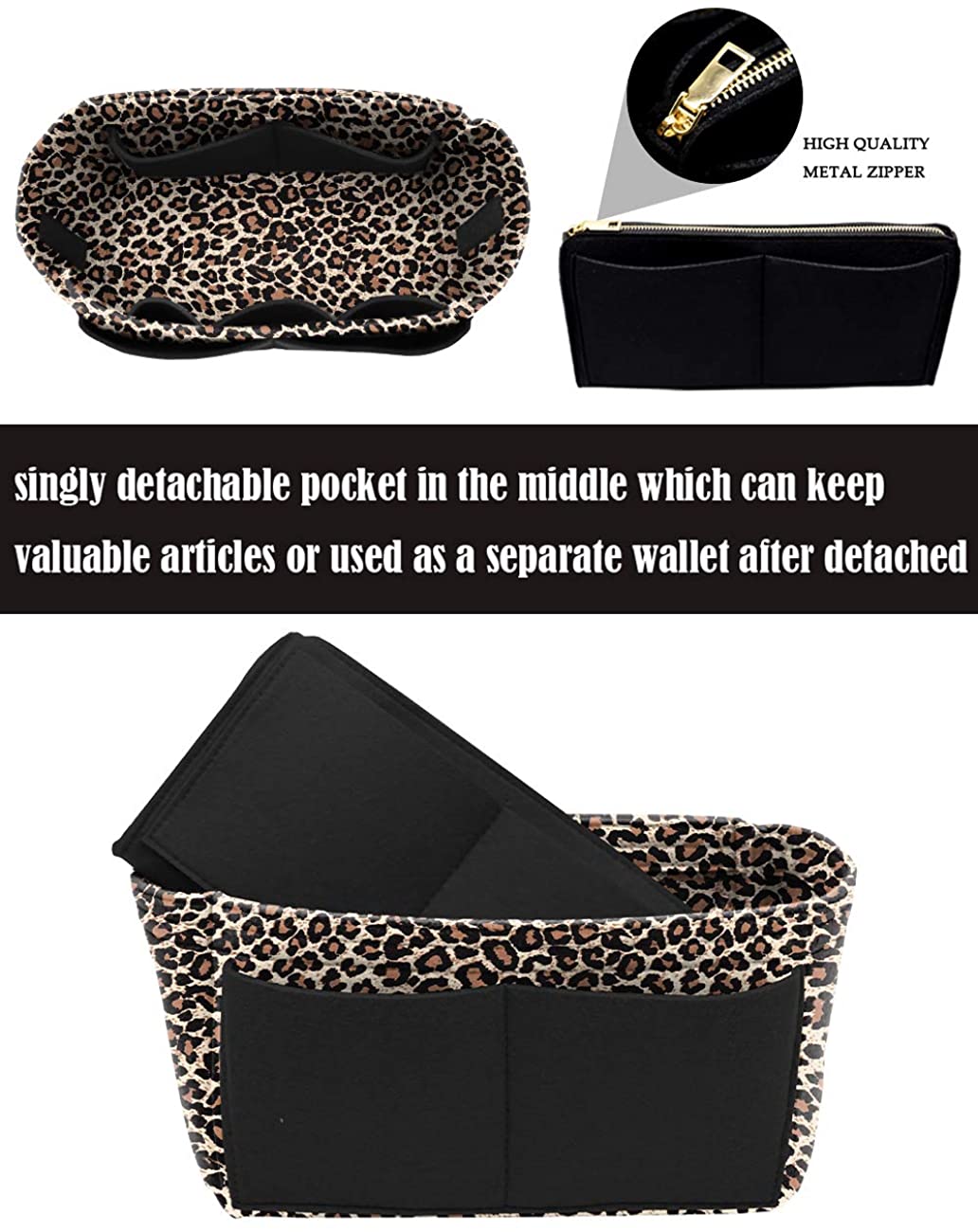 Felt Purse Bag Organizer Insert with zipper Bag Tote Shaper Fit Speedy Neverfull MM GM