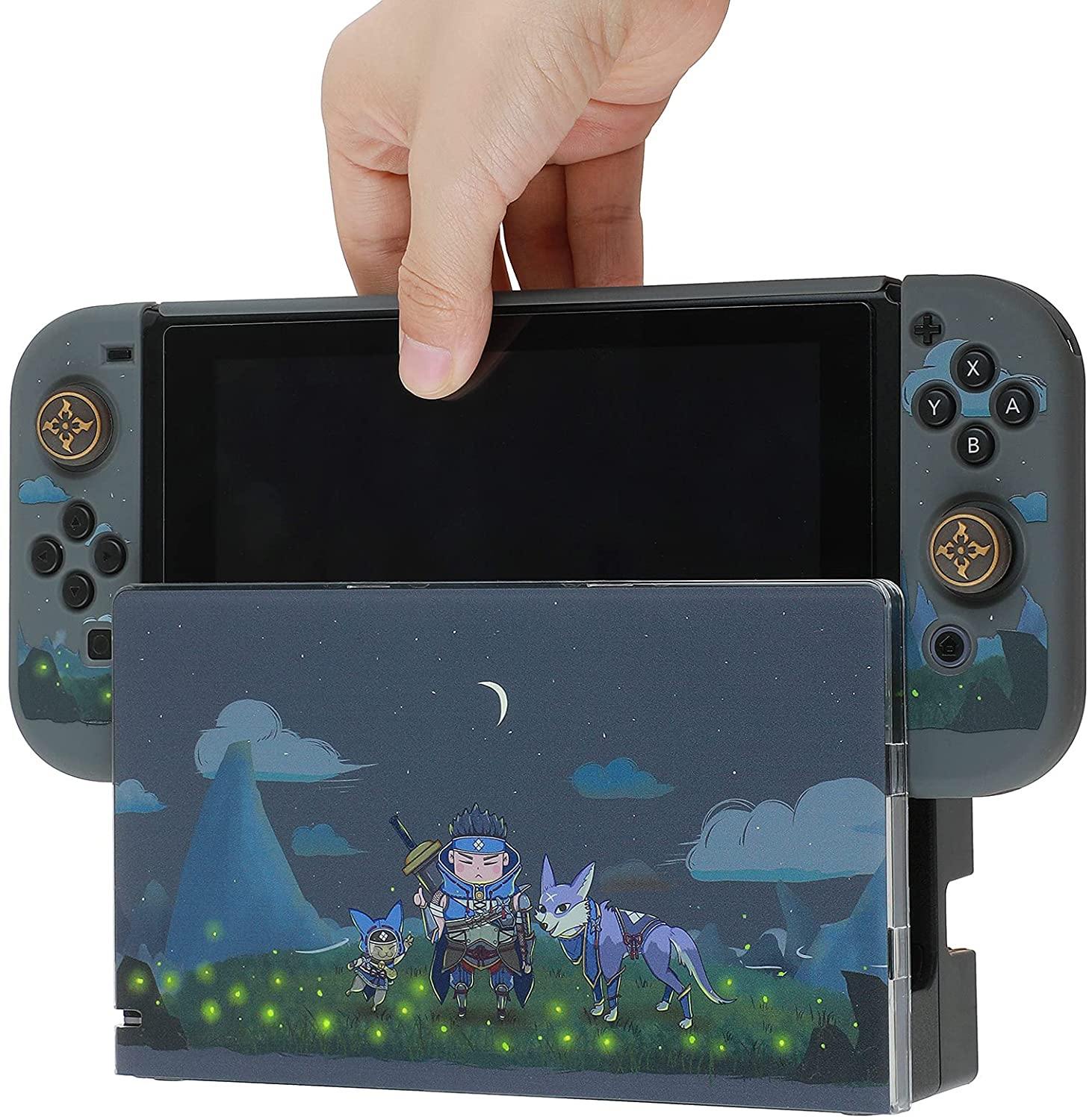 Dockable Case for Nintendo Switch, Protective Case Cover for Joy-Con Controllers with 4 Thumb Grips & Switch Base Cover (Monster Hunter Rise) - JOY2ESpree