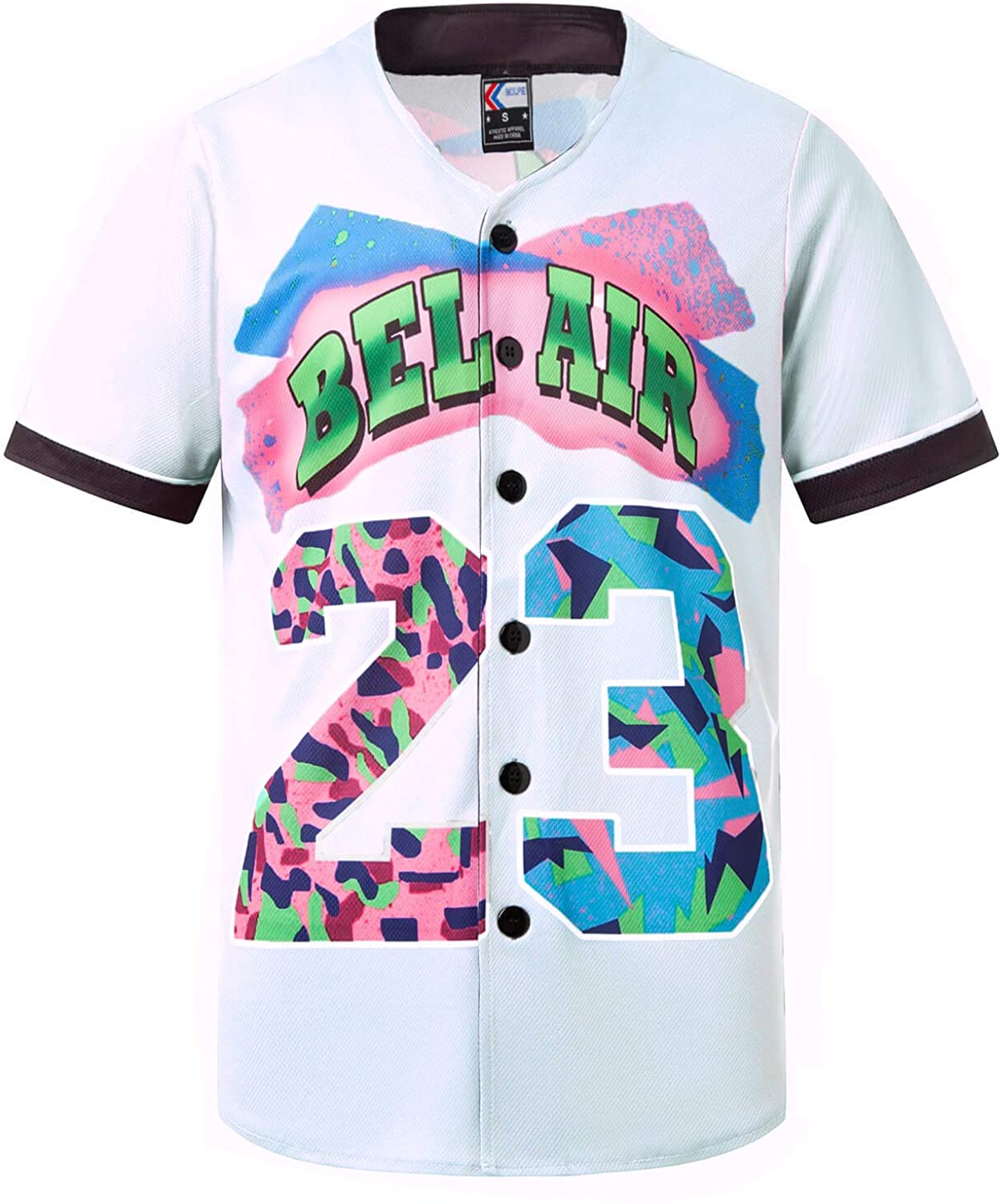 MOLPE 90s Hip Hop Clothing for Men and Women, Unisex Bel Air 23 Baseball Jersey, Mens Printed Urban Shirts for Party