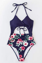 
                        
                          Load image into Gallery viewer, CUPSHE Women's Black Floral Print Halter Cutout High Waist One Piece Swimsuit
                        
                      