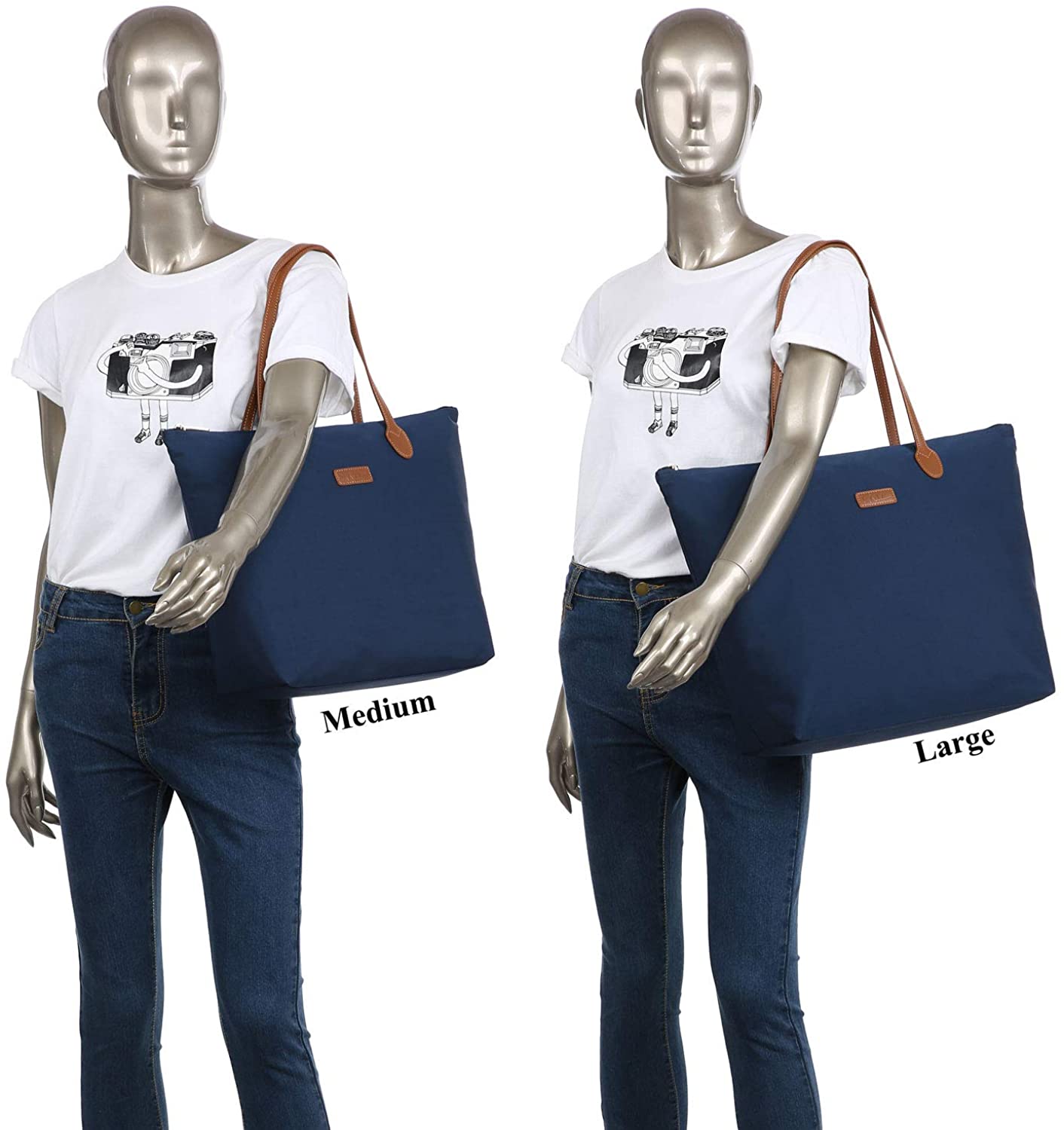 NNEE Water Resistant Light Weight Nylon Tote Bag Handbag