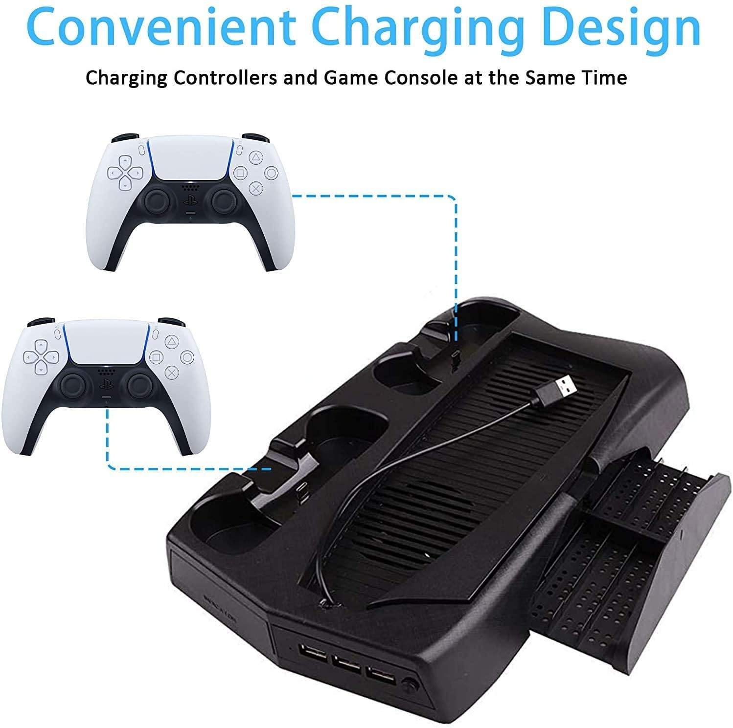 PS5 Console Cooling Fan, Arespark Playstation5 Vertical Edition Console Cooling Stand with Dualsense Controller Charge Station & Game Slots - JOY2ESpree