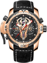 
                        
                          Load image into Gallery viewer, Reef Tiger Mens Sport Mechanical Watches with Steel Black Dial Automatic Watch Calfskin Leather Strap RGA3591
                        
                      