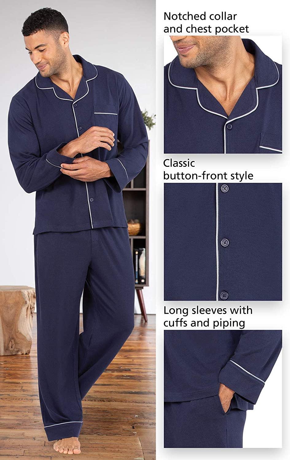 PajamaGram Classic Mens Pajamas Cotton - Men Pajamas Set