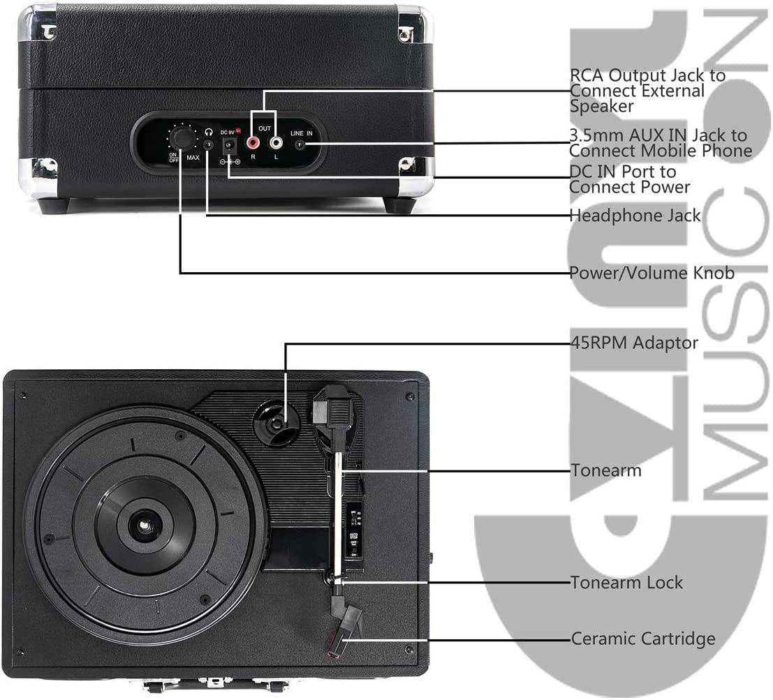 Retro Record Player for 33/45/78 RPM Vinyl Records,Bluetooth Belt-Drive Turntable - JOY2ESpree