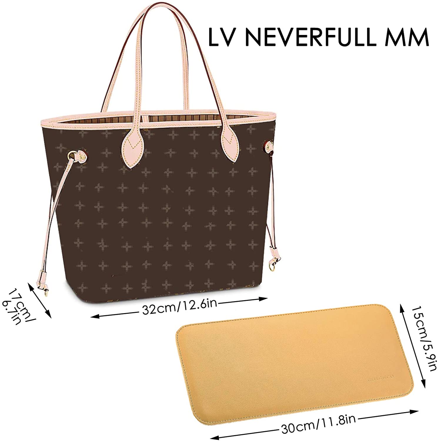 CHICECO Handbag Base Shaper for LV Neverfull MM Speedy 30, Vegan Leather and Felt