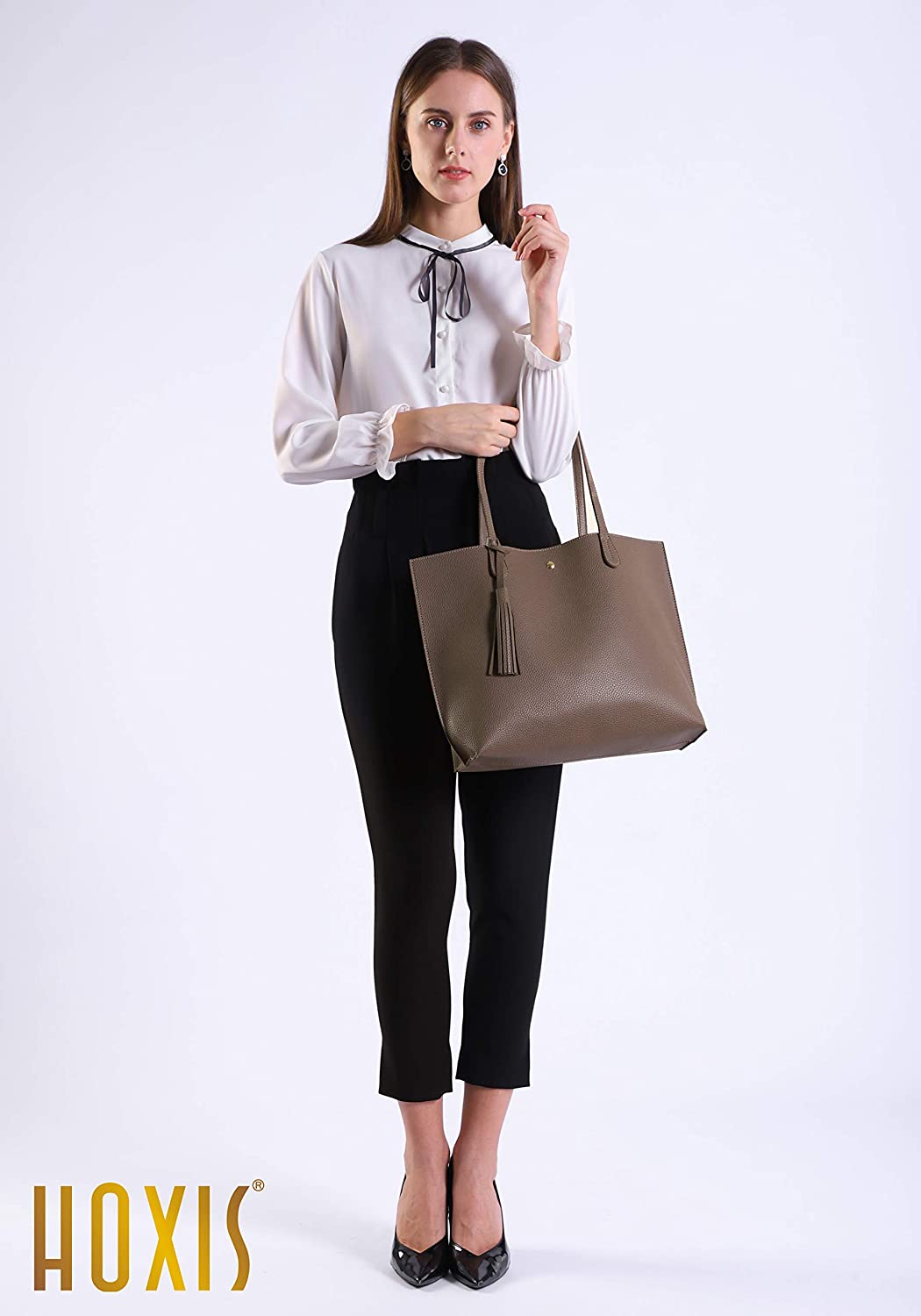 Minimalist Clean Cut Pebbled Faux Leather Tote Womens Shoulder Handbag