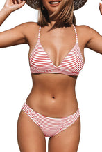 
                        
                          Load image into Gallery viewer, CUPSHE Women’s Bikini Swimsuit Stripe V Neck Back Cross Two Piece Bathing Suit
                        
                      