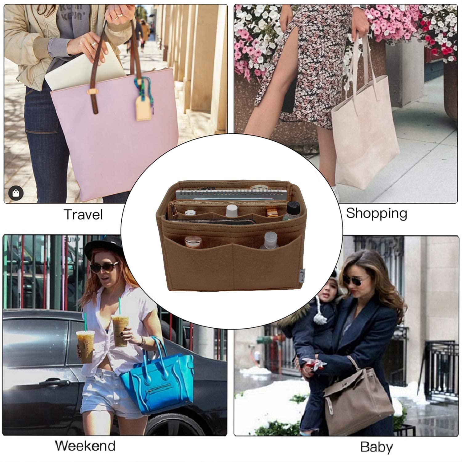 Purse Organizer Insert, Bag Organizer, Bag in Bag, Perfect for Speedy Neverfull and More, 5 Size (X-Large, Black)