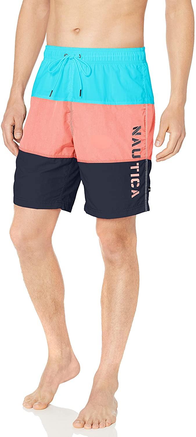 Nautica Men's Quick Dry Classic Logo Tri-Block Series Swim Trunk - JOY2ESpree