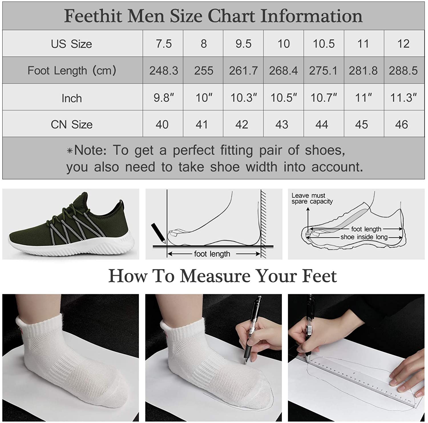 Feethit Mens Slip On Running Shoes Breathable Lightweight Comfortable Fashion Non Slip Sneakers for Men