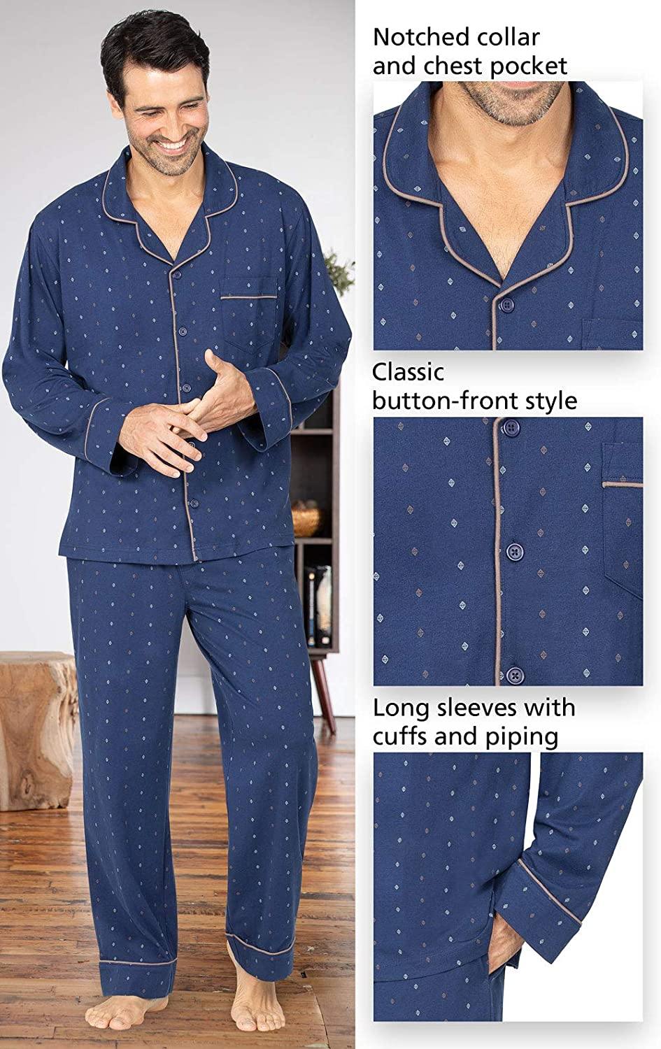 PajamaGram Classic Mens Pajamas Cotton - Men Pajamas Set