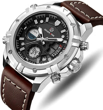 
                        
                          Load image into Gallery viewer, Mens Sport Watch Digital Analog Quartz Waterproof Multifunctional Military Leather Wrist Watches
                        
                      