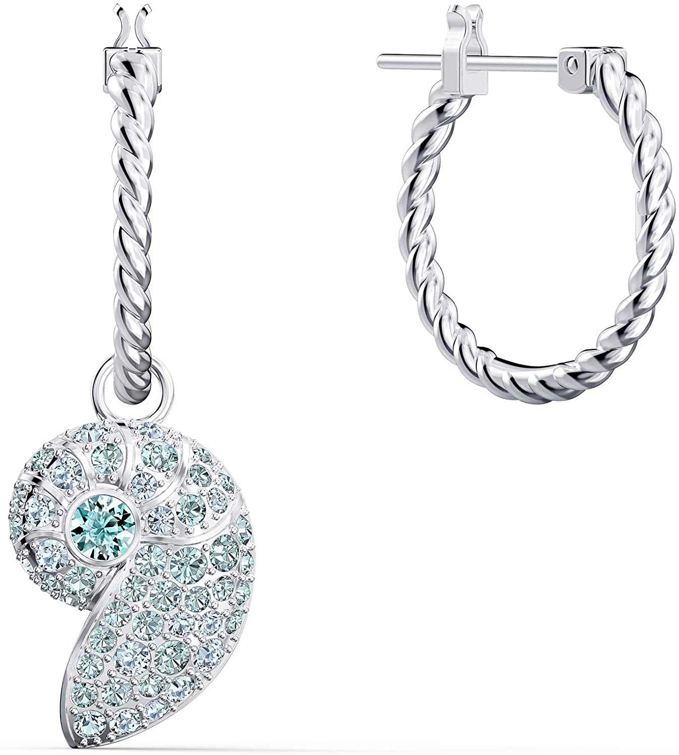 SWAROVSKI Women's Shell Jewelry Collection, Rhodium Finish, Aqua Blue Crystals - JOY2ESpree