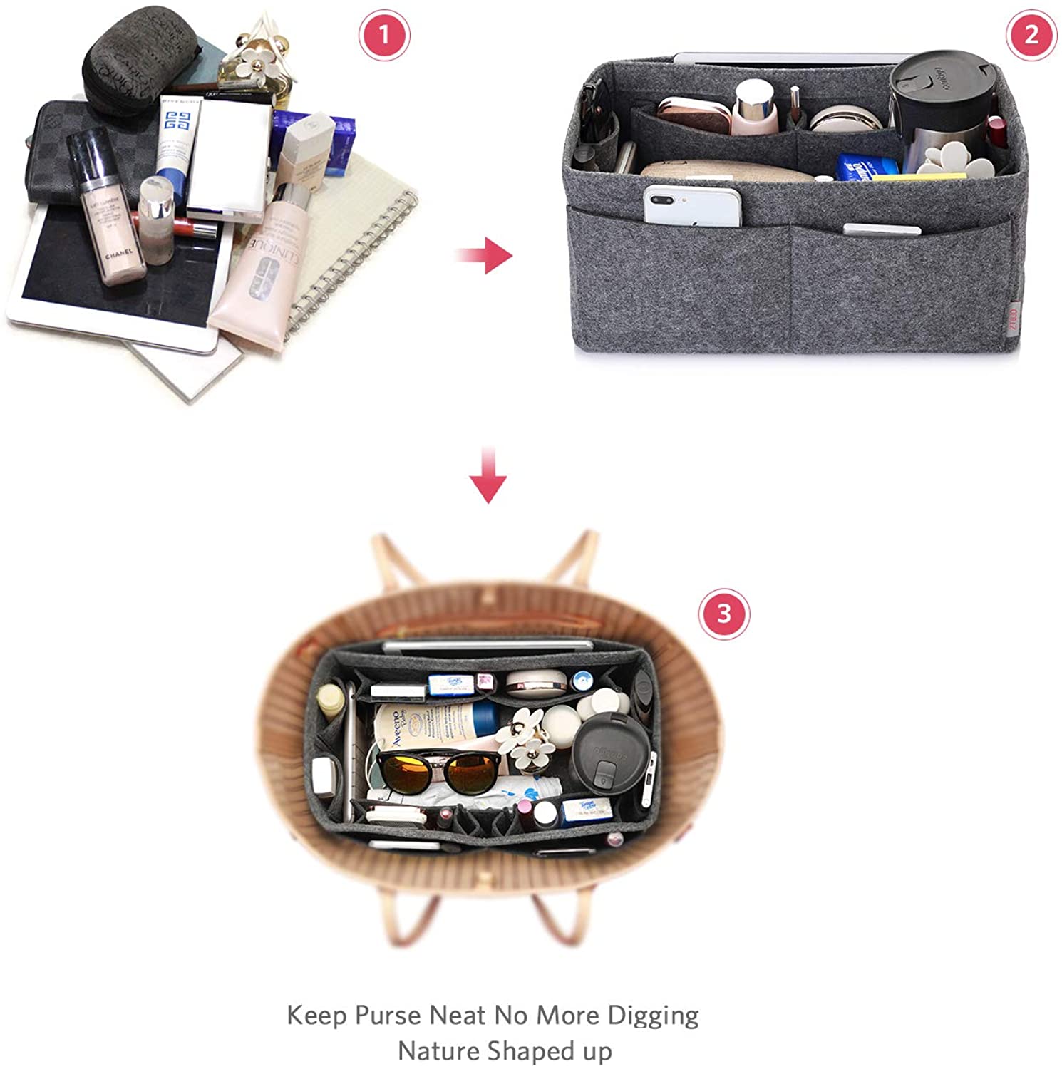Felt Purse Organizer, Bag in Bag Organizer For Tote & Handbag Speedy Neverfull, Medium Large Extra Large
