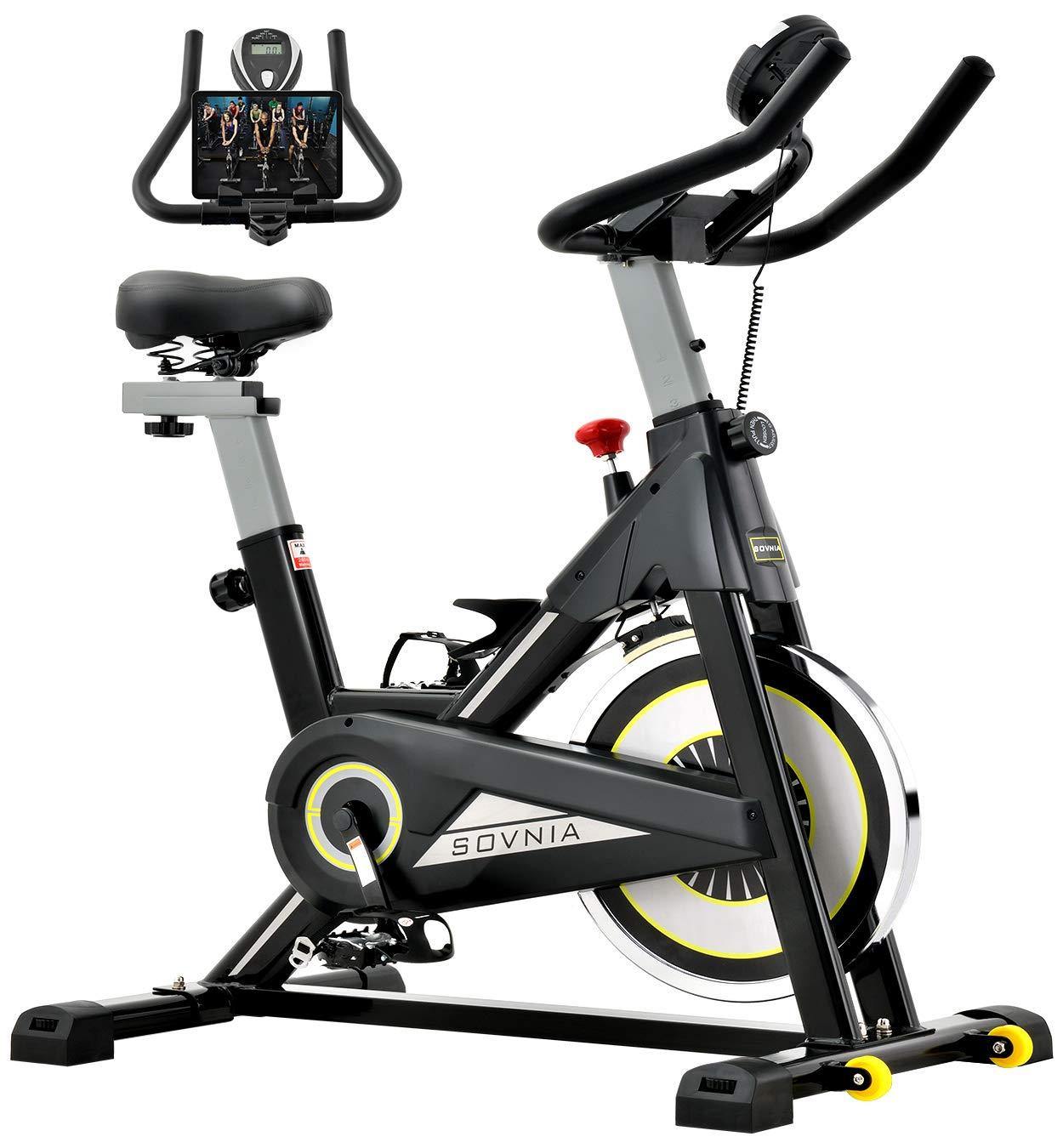 Sovnia Exercise Bike, Stationary Bikes, Fitness Bike with iPad Holder, LCD Monitor and Comfortable Seat Cushion - JOY2ESpree