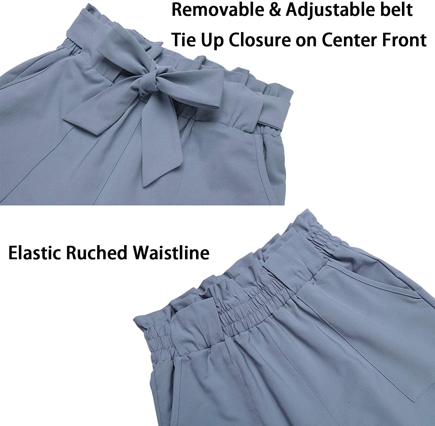 Freeprance Women's Pants Casual Trouser Paper Bag Pants Elastic Waist Slim Pockets