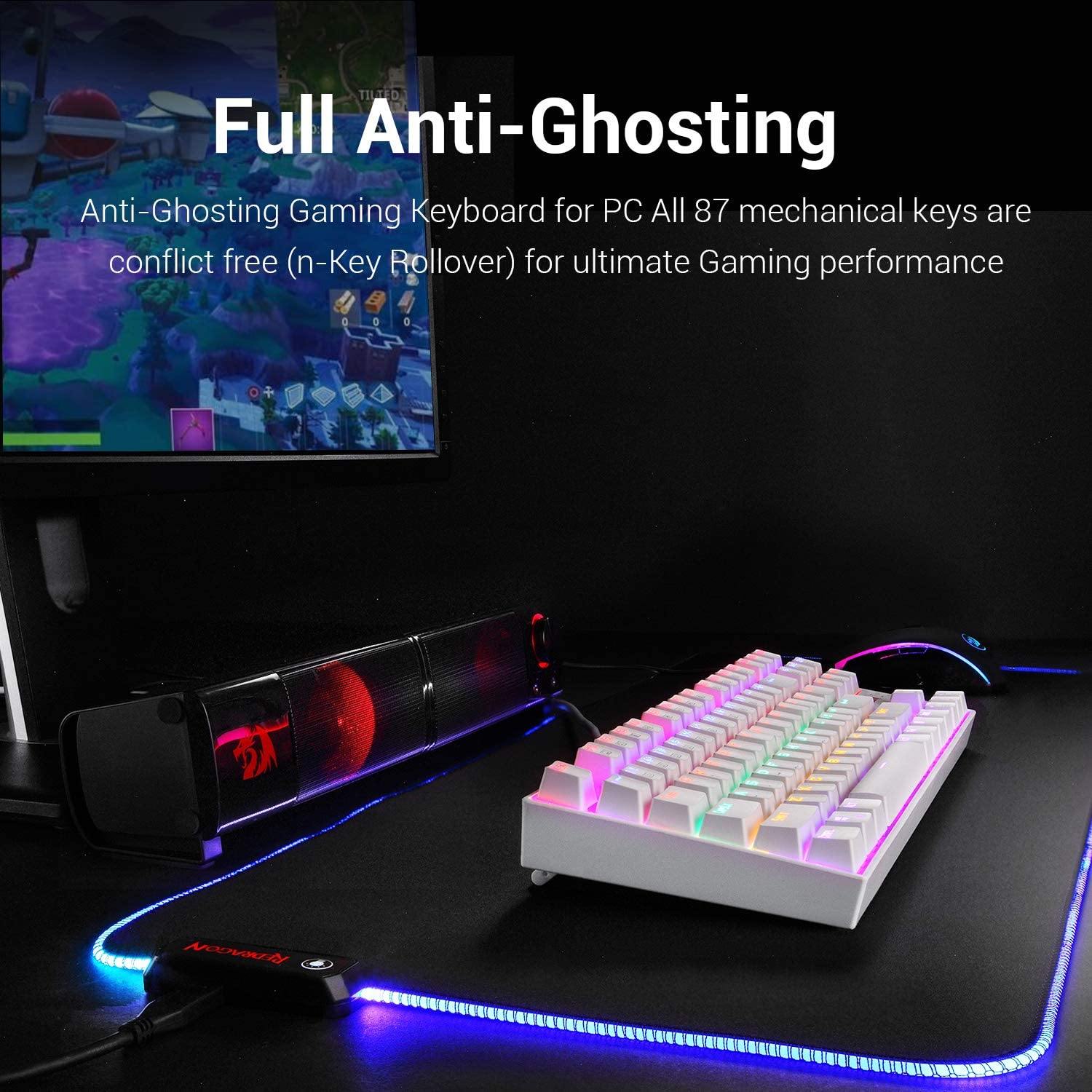 Redragon K552 Mechanical Gaming Keyboard RGB LED Rainbow Backlit Wired Keyboard with Red Switches for Windows Gaming PC (87 Keys, Black) - JOY2ESpree
