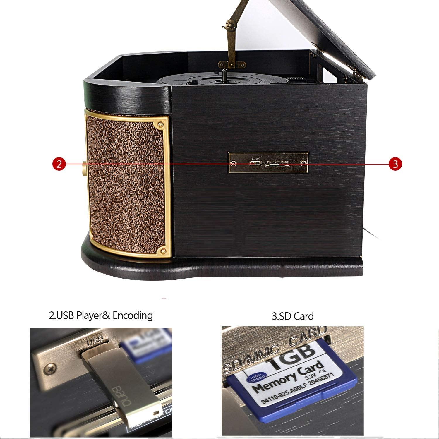Cassette Record Player,Phonographs DLITIME 3-Speed Vinyl Turntable Built-in Bluetooth 2x9W Speakers - JOY2ESpree