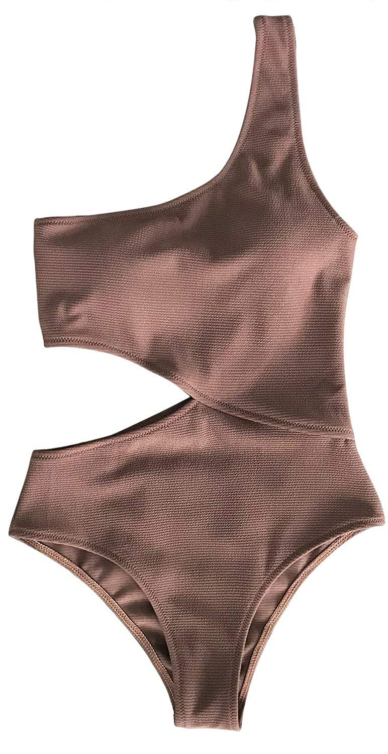 CUPSHE Women's One Piece Swimsuit One Shoulder Cut Out Ribbed Swimwear Bathing Suits - JOY2ESpree