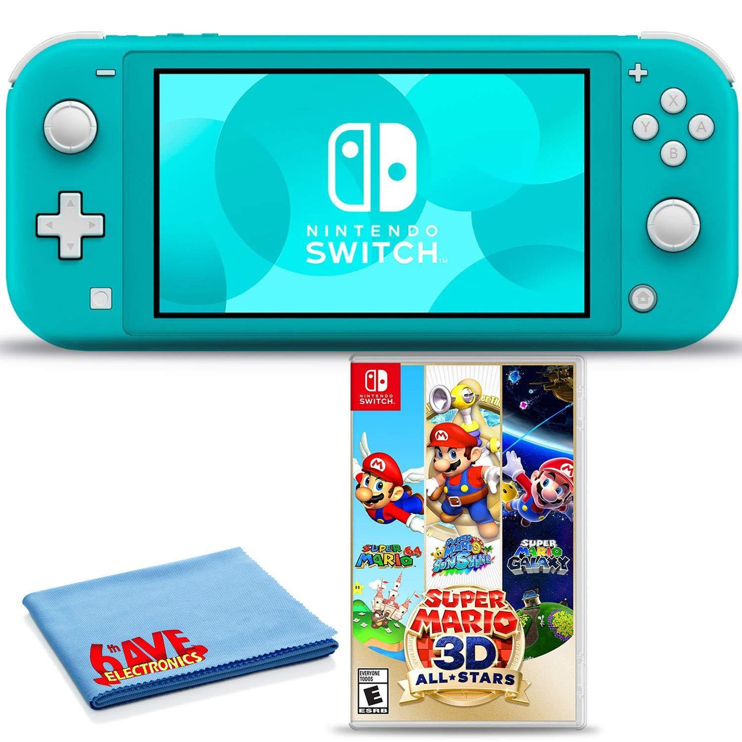Nintendo Switch Lite (Turquoise) Console Bundle with Super Mario 3D All-Stars Game and 6Ave Cleaning Cloth - JOY2ESpree