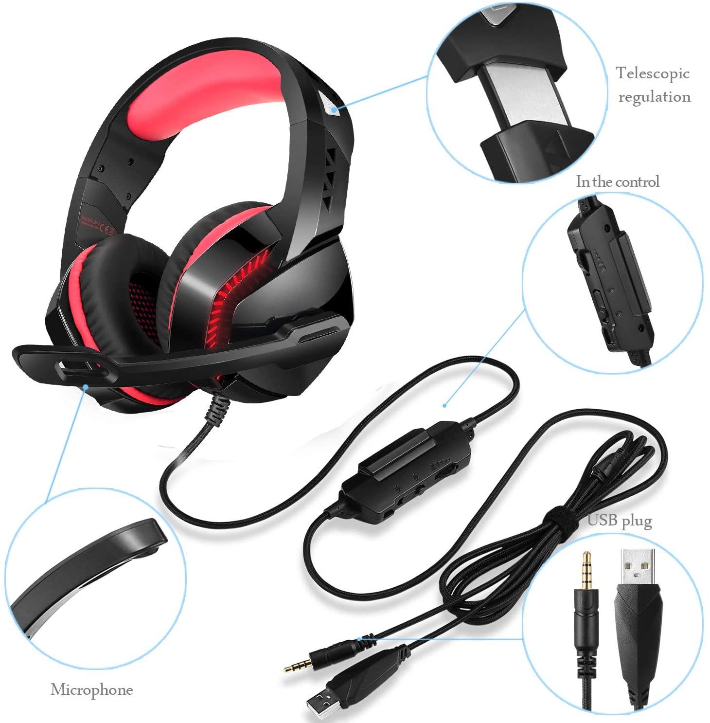PS4 Gaming Headset with 7.1 Surround Sound, Xbox One Headset with Noise Canceling Mic & LED Light - JOY2ESpree