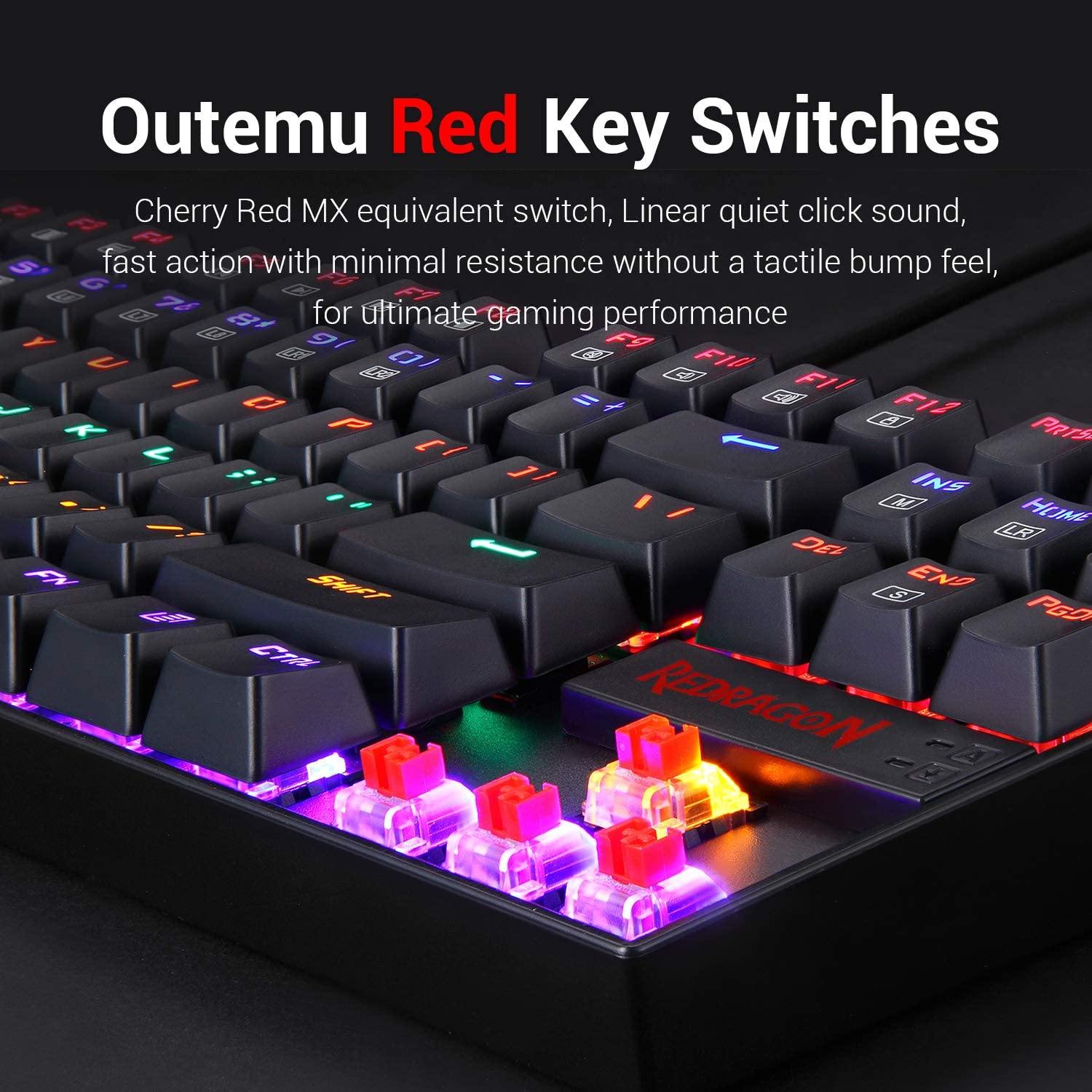Redragon K552 Mechanical Gaming Keyboard RGB LED Rainbow Backlit Wired Keyboard with Red Switches for Windows Gaming PC (87 Keys, Black) - JOY2ESpree