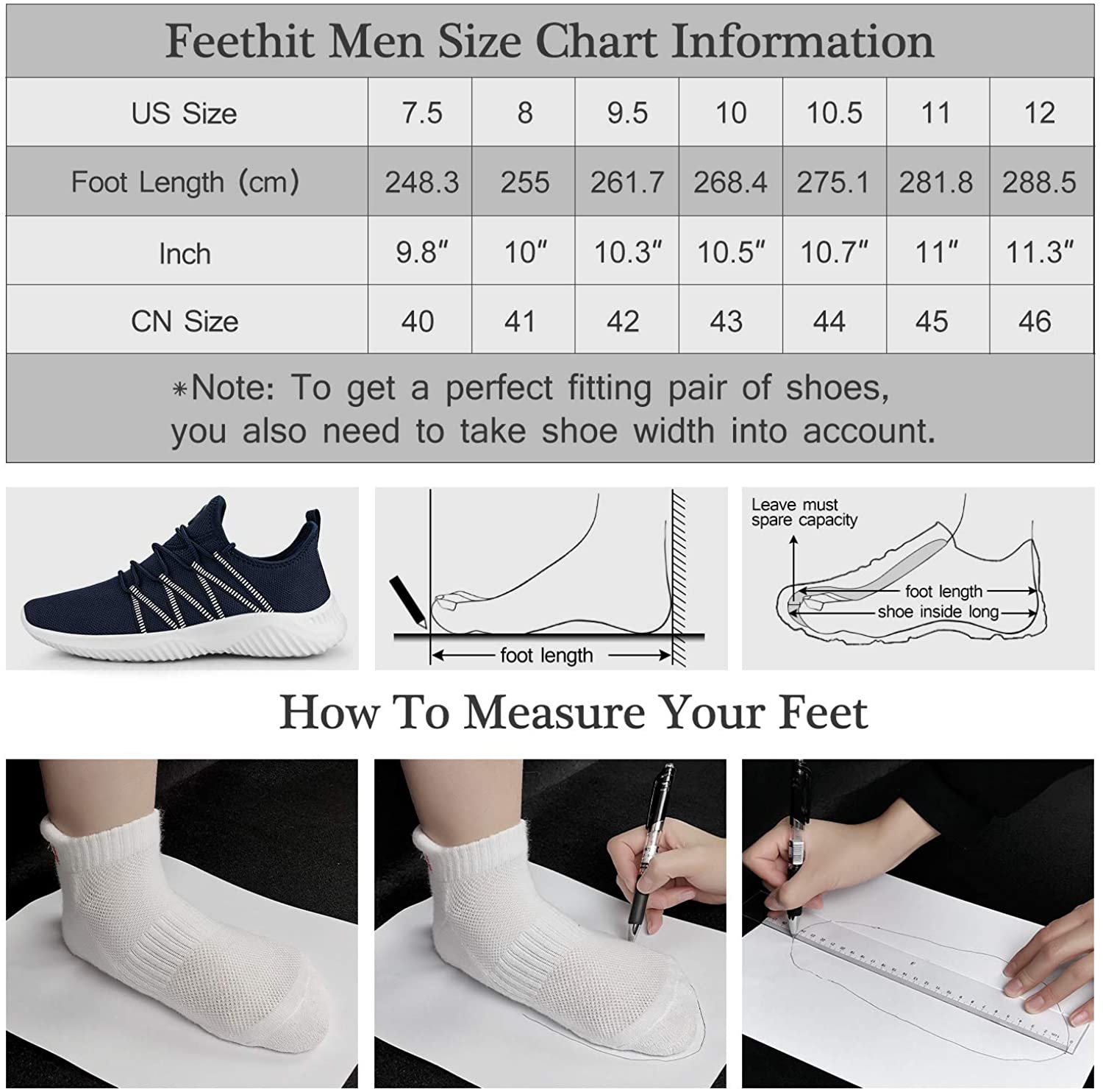 Feethit Mens Slip On Running Shoes Breathable Lightweight Comfortable Fashion Non Slip Sneakers for Men