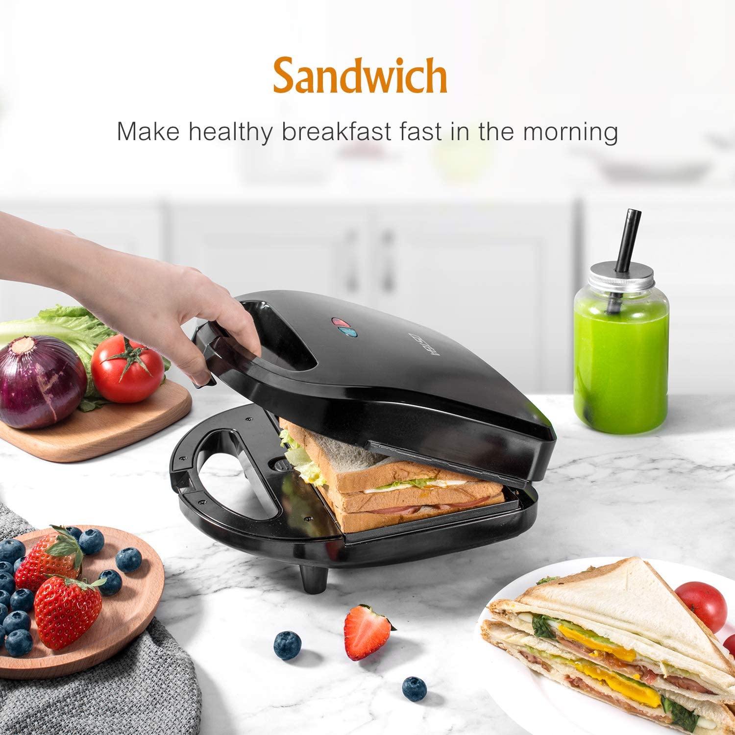 OSTBA Sandwich Maker, Toaster and Electric Panini Press with Non-stick plates, LED Indicator Lights, Cool Touch Handle, Black - JOY2ESpree