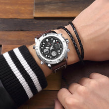 
                        
                          Load image into Gallery viewer, Mens Sport Watch Digital Analog Quartz Waterproof Multifunctional Military Leather Wrist Watches
                        
                      